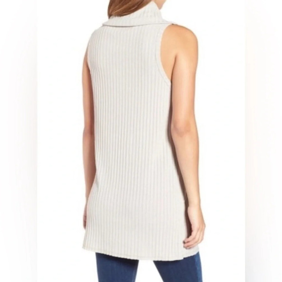 🌻 ASTR The Label Ribbed Cowl Neck Sleeveless Tunic Sweater Women's sz Large Slit - Picture 4 of 12